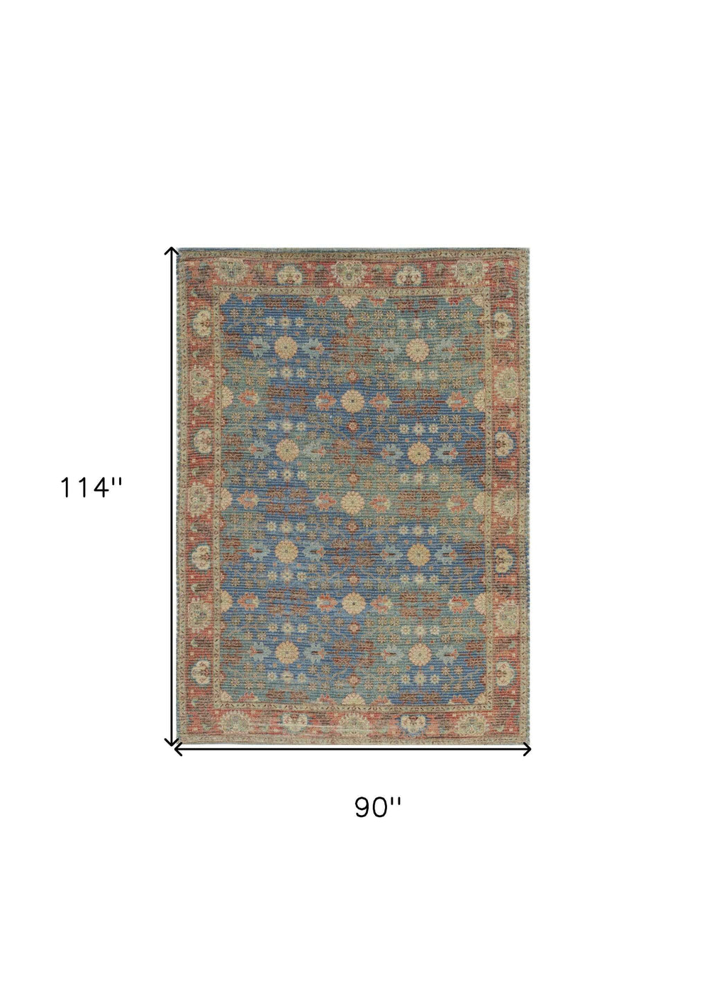 7' X 9' Blue and Red Floral Medallion Hand Woven Area Rug - Homeroots - Flyclothing LLC