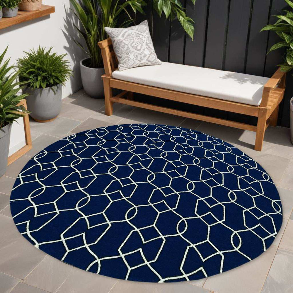 7' Round Navy Blue Round Moroccan Indoor Outdoor Area Rug - Homeroots - Flyclothing LLC