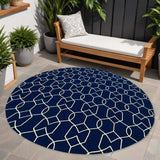 7' Round Navy Blue Round Moroccan Indoor Outdoor Area Rug - Homeroots - Flyclothing LLC