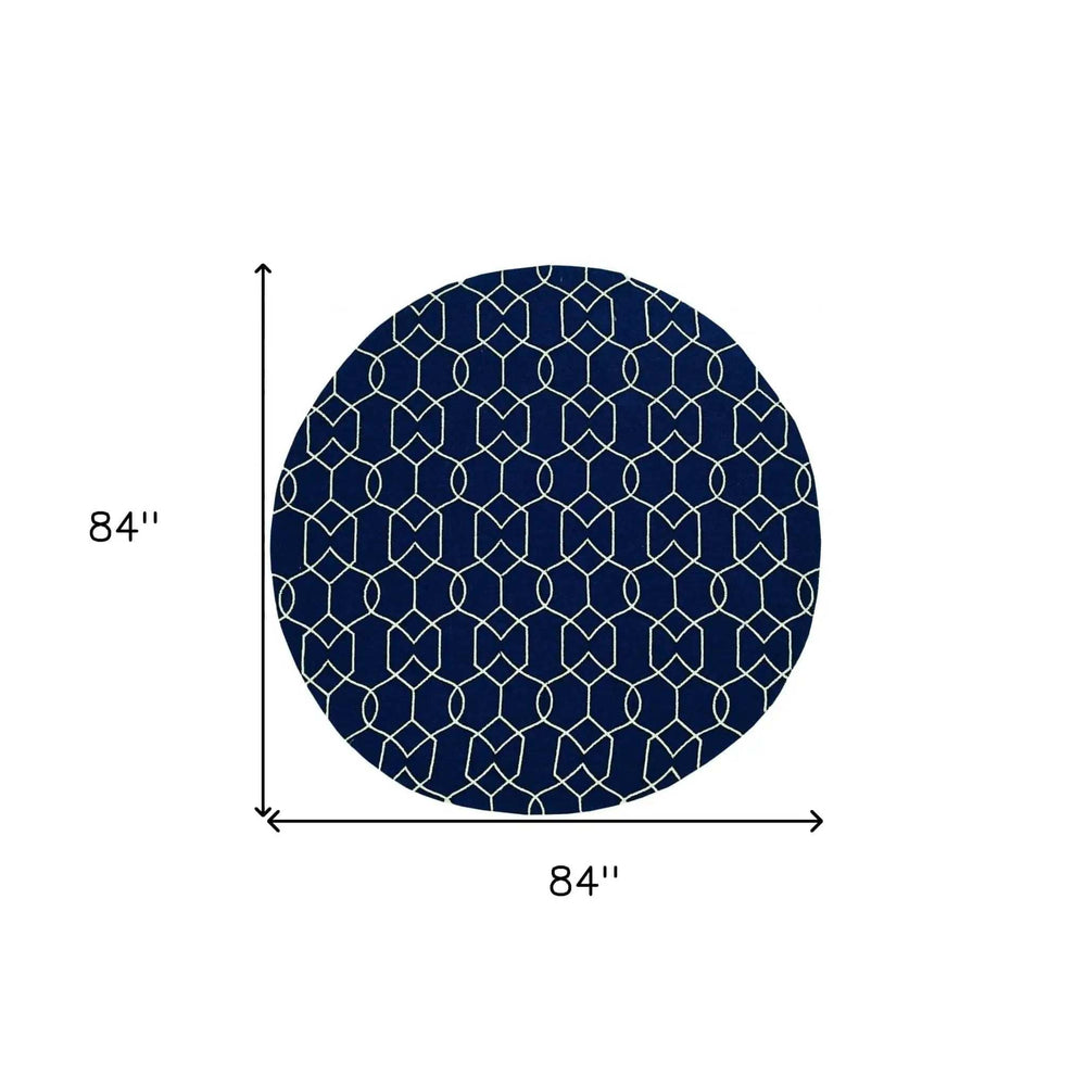 7' Round Navy Blue Round Moroccan Indoor Outdoor Area Rug - Homeroots - Flyclothing LLC