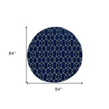 7' Round Navy Blue Round Moroccan Indoor Outdoor Area Rug - Homeroots - Flyclothing LLC