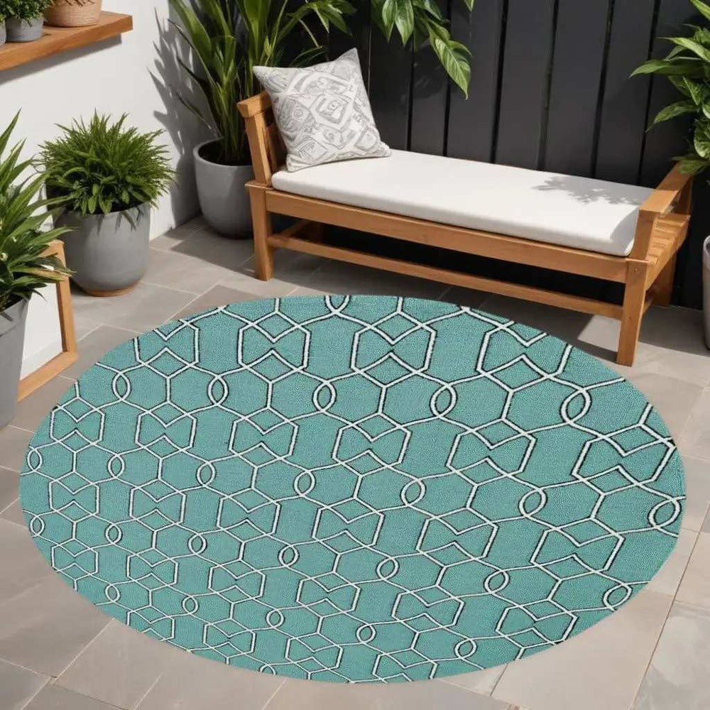 7' Round Green Round Moroccan Indoor Outdoor Area Rug - Homeroots - Flyclothing LLC
