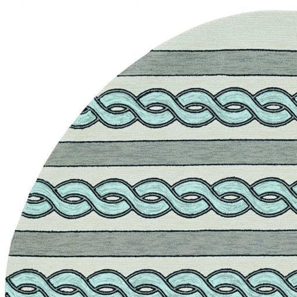 7' Round Ivory and Blue Round Abstract Indoor Outdoor Area Rug - Homeroots - Flyclothing LLC