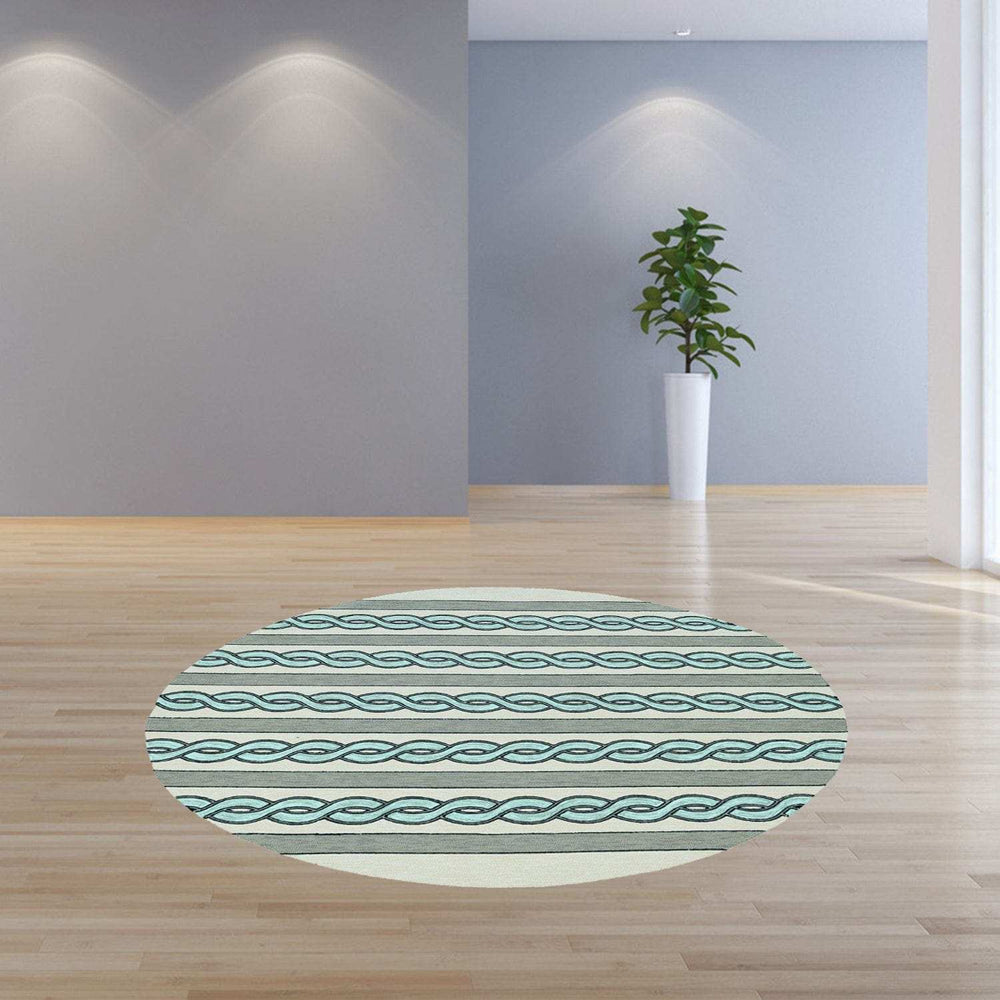 7' Round Ivory and Blue Round Abstract Indoor Outdoor Area Rug - Homeroots - Flyclothing LLC