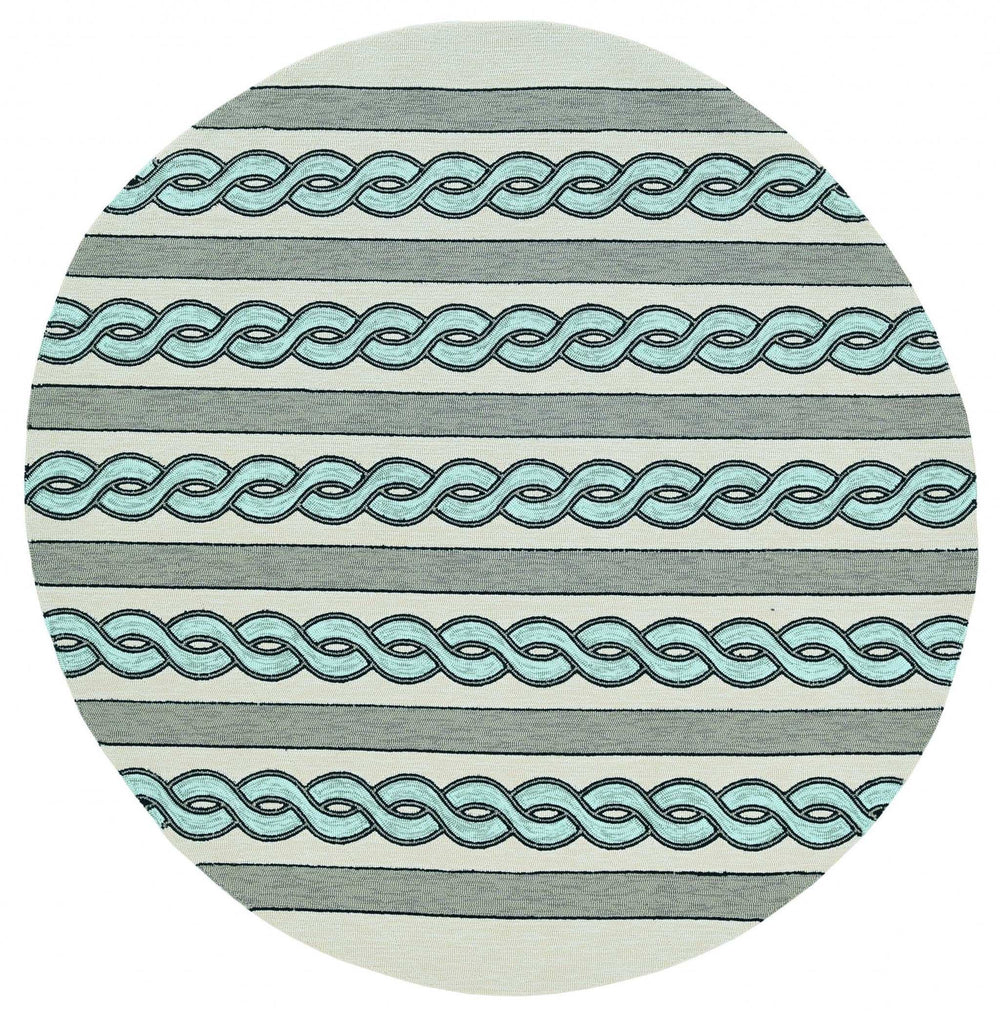 7' Round Ivory and Blue Round Abstract Indoor Outdoor Area Rug - Homeroots - Flyclothing LLC