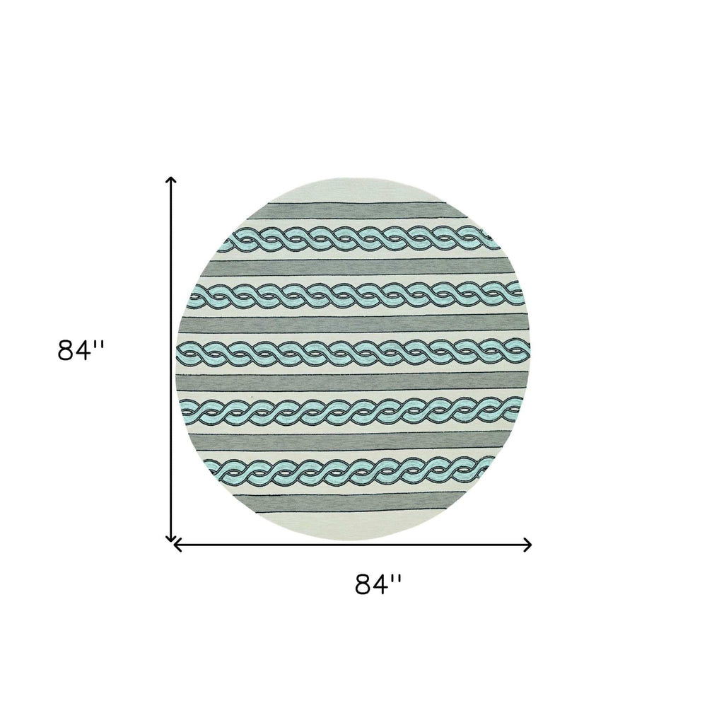 7' Round Ivory and Blue Round Abstract Indoor Outdoor Area Rug - Homeroots - Flyclothing LLC