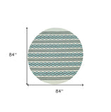 7' Round Ivory and Blue Round Abstract Indoor Outdoor Area Rug - Homeroots - Flyclothing LLC
