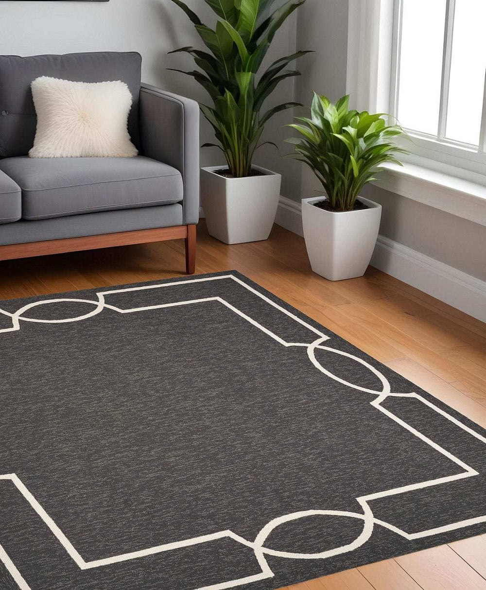 7' X 7' Black Geometric Hand Hooked Area Rug - Homeroots - Flyclothing LLC