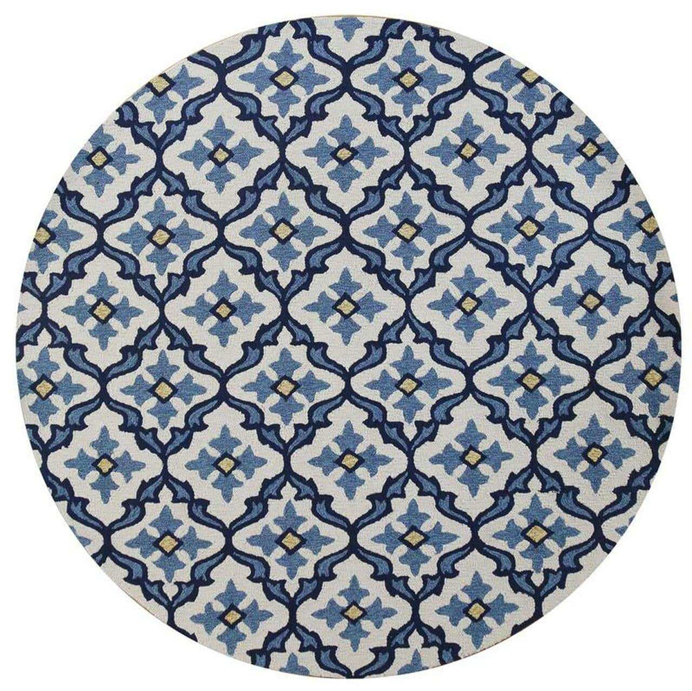 8' Round Ivory and Blue Moroccan Handmade Indoor Outdoor Area Rug - Homeroots - Flyclothing LLC