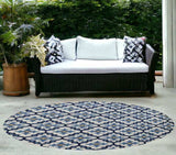 8' Round Ivory and Blue Moroccan Handmade Indoor Outdoor Area Rug - Homeroots - Flyclothing LLC