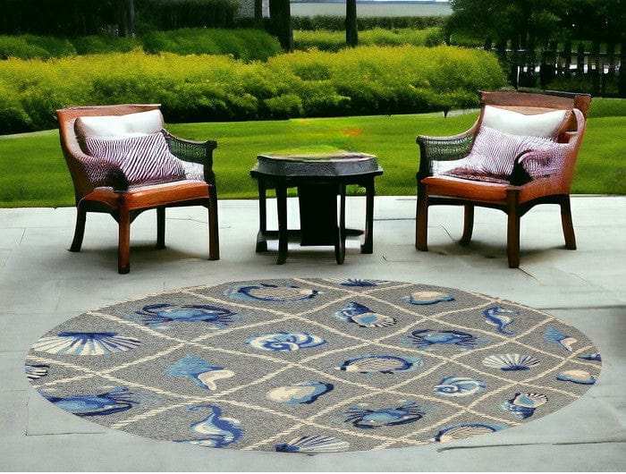 8' Round Gray Round Abstract Handmade Indoor Outdoor Area Rug - Homeroots - Flyclothing LLC