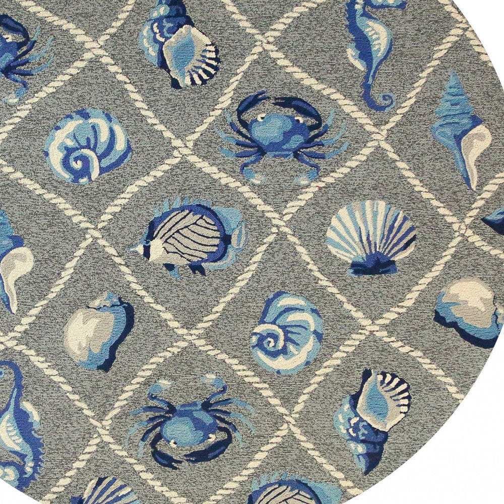 8' Round Gray Round Abstract Handmade Indoor Outdoor Area Rug - Homeroots - Flyclothing LLC