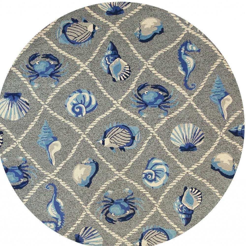 8' Round Gray Round Abstract Handmade Indoor Outdoor Area Rug - Homeroots - Flyclothing LLC