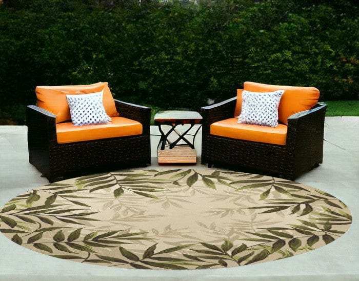 8' Round Sand Round Floral Handmade Indoor Outdoor Area Rug - Homeroots - Flyclothing LLC