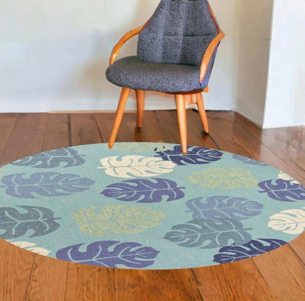 7' Round Uv Treated Polypropylene Turquoise Area Rug - Homeroots - Flyclothing LLC