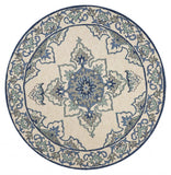 8' Round Gray and Ivory Round Damask Handmade Indoor Outdoor Area Rug - Homeroots - Flyclothing LLC