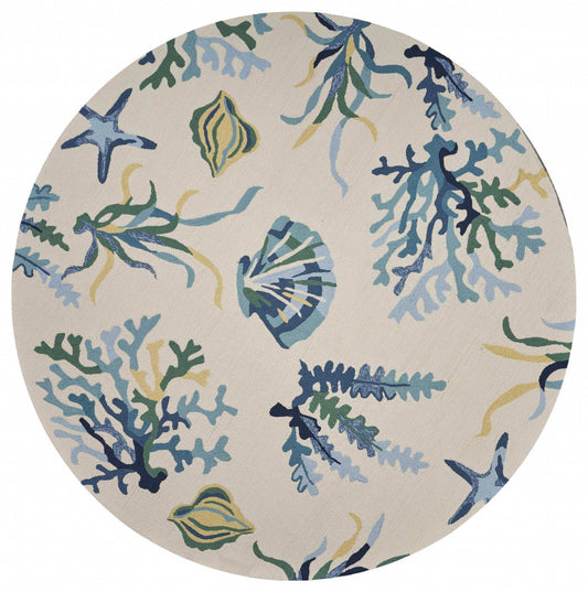 7' Round Uv Treated Polypropylene Ivory Or Blue Area Rug - Homeroots - Flyclothing LLC