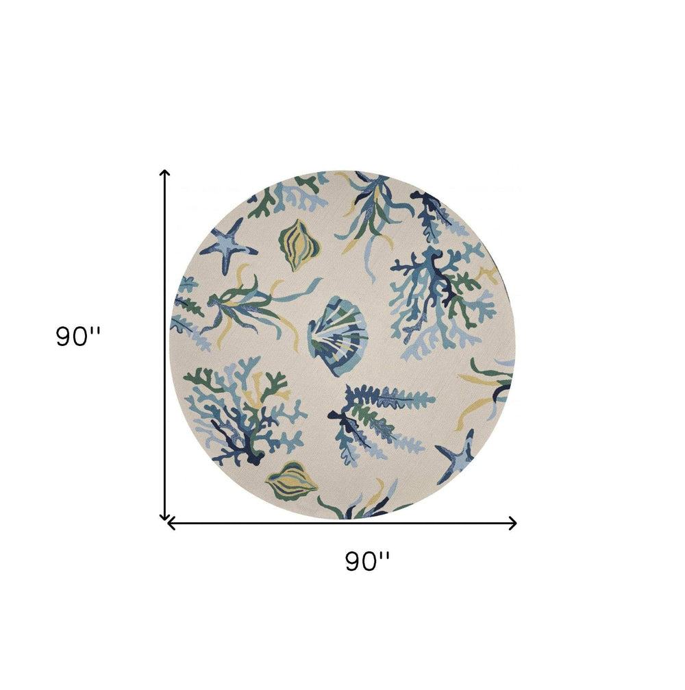 7' Round Uv Treated Polypropylene Ivory Or Blue Area Rug - Homeroots - Flyclothing LLC