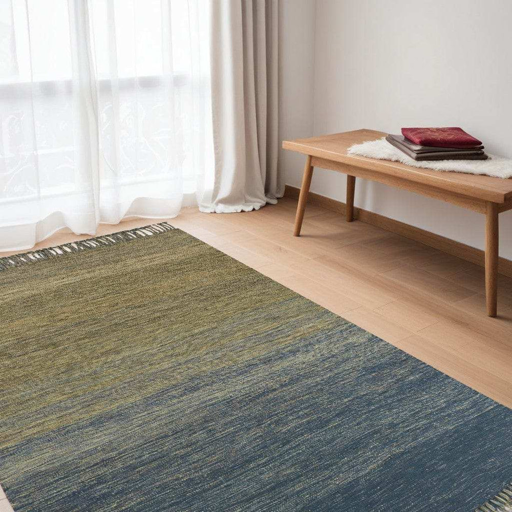 5' X 8' Blue and Ivory Wool Ombre Hand Woven Area Rug - Homeroots - Flyclothing LLC