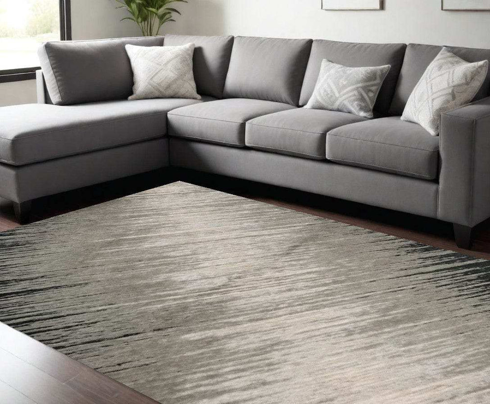 7' X 10' Silver Grey Machine Woven Abstract Brushstroke Indoor Area Rug - Homeroots - Flyclothing LLC