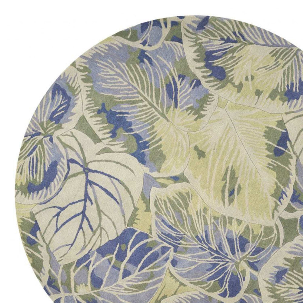 6' Blue Green Hand Tufted Tropical Leaves Round Indoor Area Rug - Homeroots - Flyclothing LLC