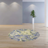 6' Blue Green Hand Tufted Tropical Leaves Round Indoor Area Rug - Homeroots - Flyclothing LLC