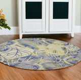 6' Blue Green Hand Tufted Tropical Leaves Round Indoor Area Rug - Homeroots - Flyclothing LLC