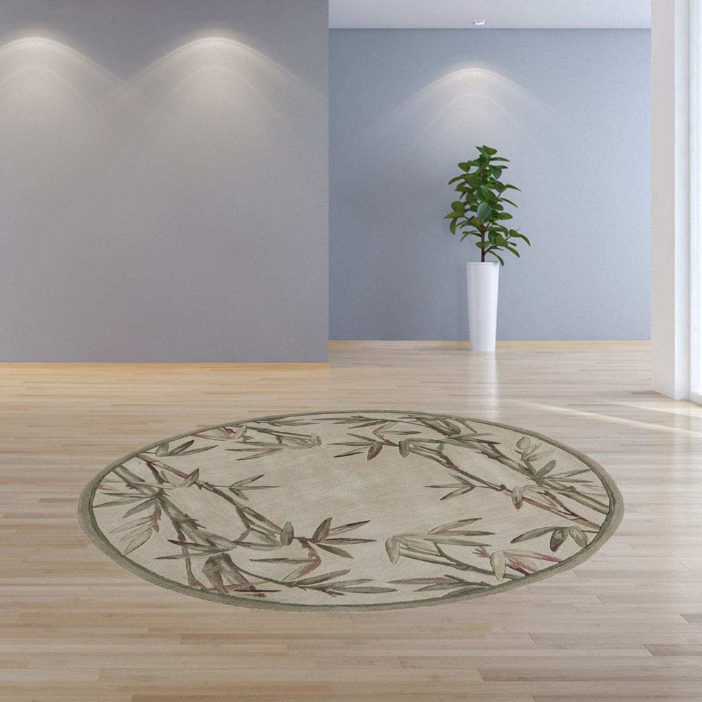 6' Ivory Hand Tufted Tropical Bamboo Round Indoor Area Rug - Homeroots - Flyclothing LLC