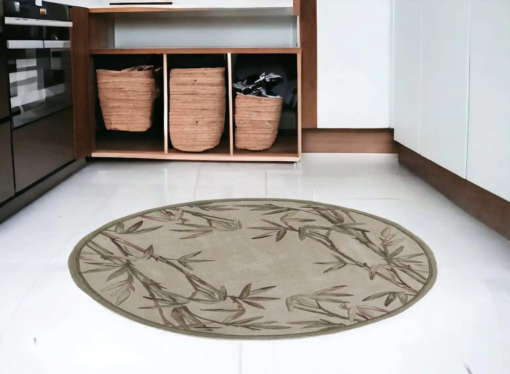 6' Ivory Hand Tufted Tropical Bamboo Round Indoor Area Rug - Homeroots - Flyclothing LLC