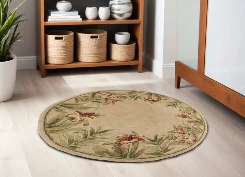 5' Round Wool Ivory Area Rug - Homeroots - Flyclothing LLC