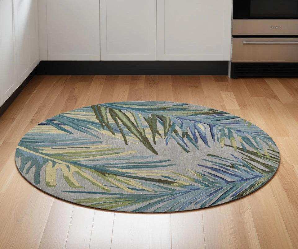 6' Blue and Gray Round Wool Hand Tufted Area Rug - Homeroots - Flyclothing LLC