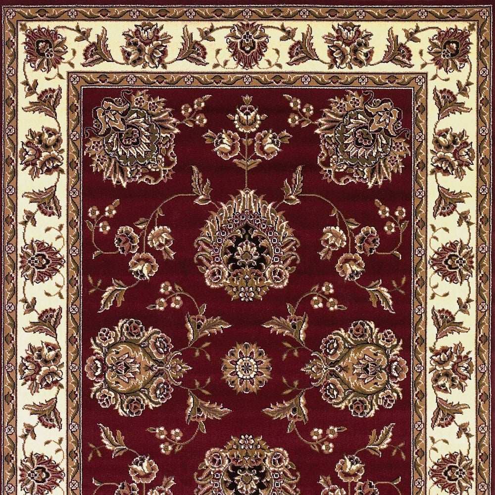 8' X 11' Red Ivory Machine Woven Floral Traditional Indoor Area Rug - Homeroots - Flyclothing LLC