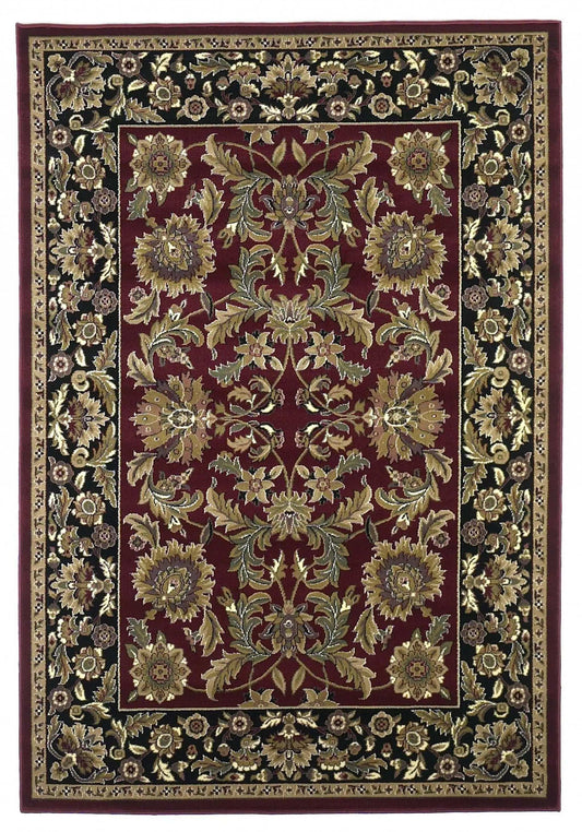 8' X 11' Red Black Machine Woven Floral Traditional Indoor Area Rug - Homeroots - Flyclothing LLC