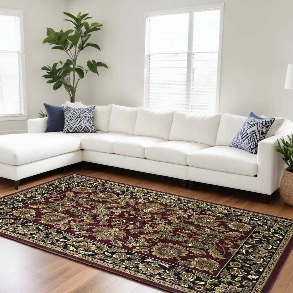 8' X 11' Red Black Machine Woven Floral Traditional Indoor Area Rug - Homeroots - Flyclothing LLC