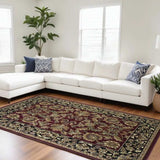 8' X 11' Red Black Machine Woven Floral Traditional Indoor Area Rug - Homeroots - Flyclothing LLC