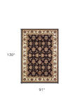 8' X 11' Black Ivory Machine Woven Floral Traditional Indoor Area Rug - Homeroots - Flyclothing LLC