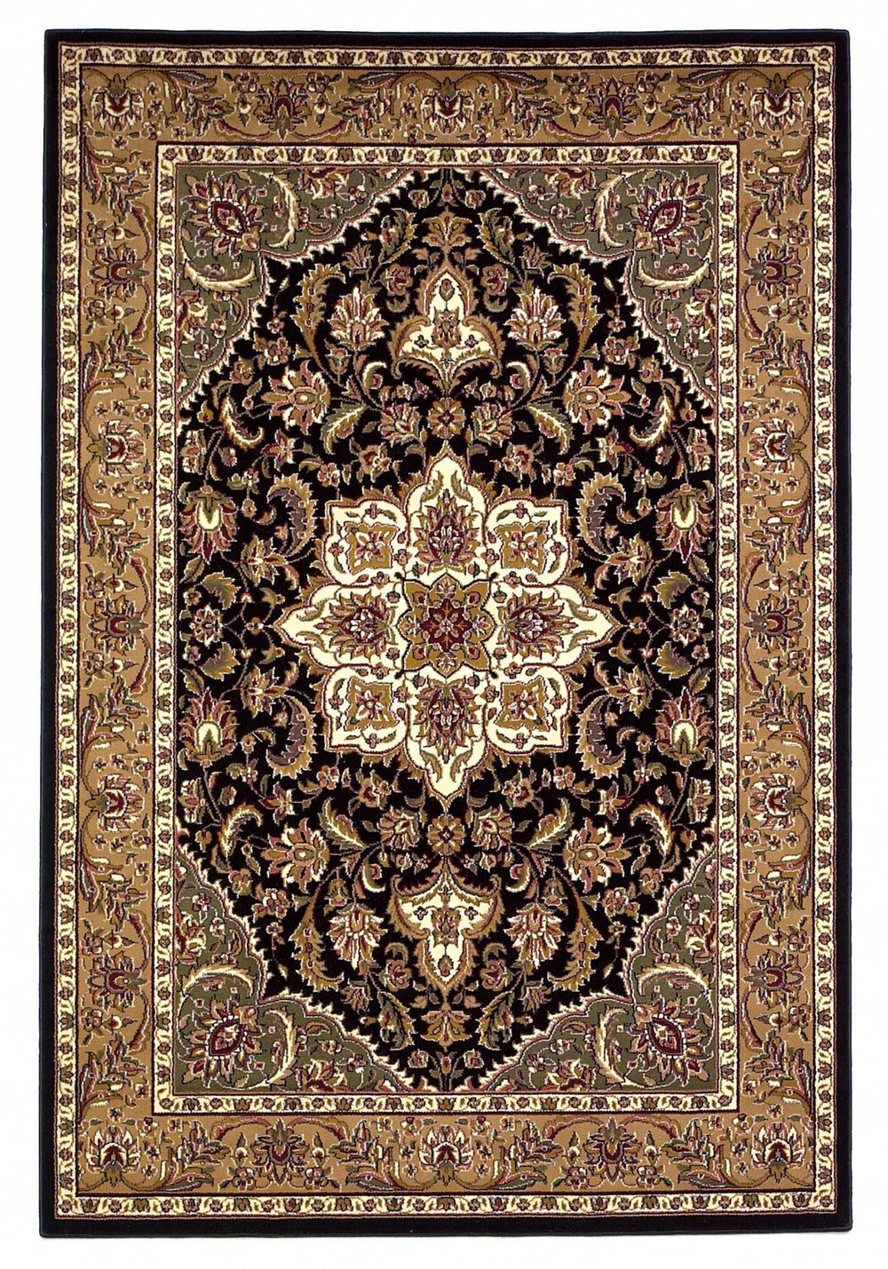 8' X 11' Black Beige Machine Woven Floral Medallion Indoor Area Rug - Homeroots - Flyclothing LLC