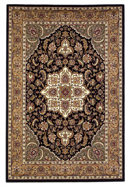 8' X 11' Black Beige Machine Woven Floral Medallion Indoor Area Rug - Homeroots - Flyclothing LLC