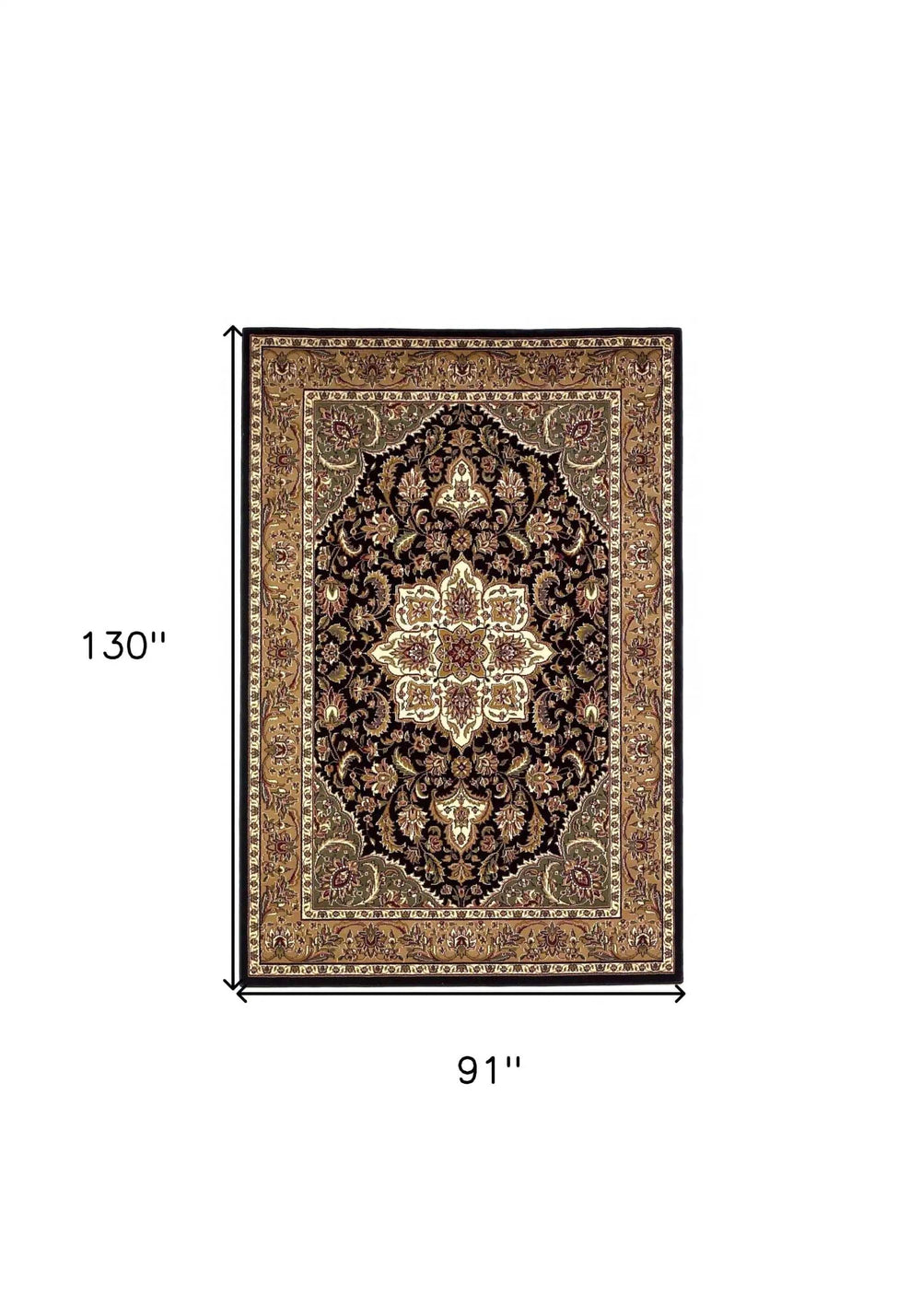 8' X 11' Black Beige Machine Woven Floral Medallion Indoor Area Rug - Homeroots - Flyclothing LLC
