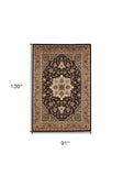 8' X 11' Black Beige Machine Woven Floral Medallion Indoor Area Rug - Homeroots - Flyclothing LLC