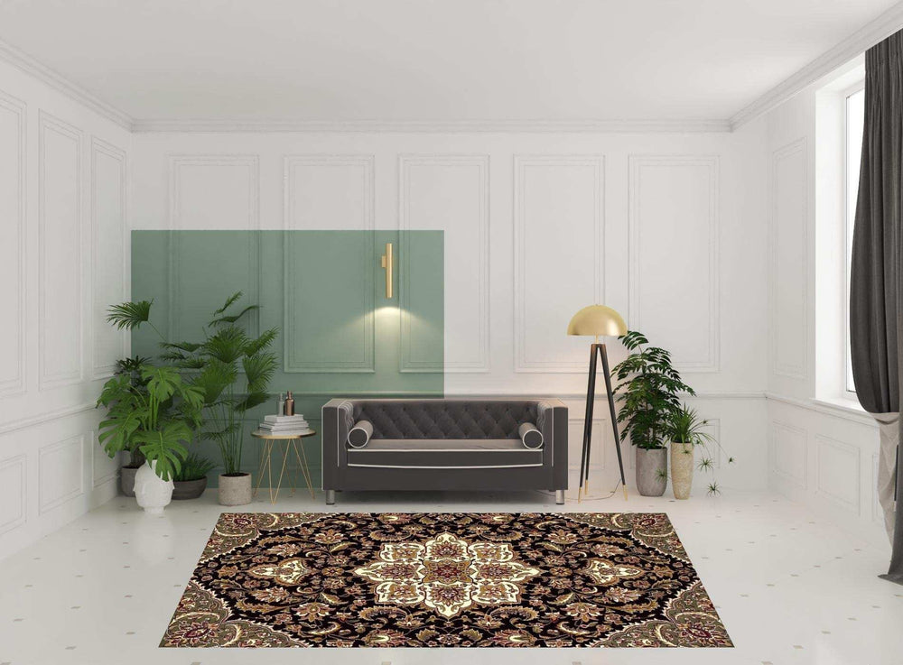 8' X 11' Black Beige Machine Woven Floral Medallion Indoor Area Rug - Homeroots - Flyclothing LLC