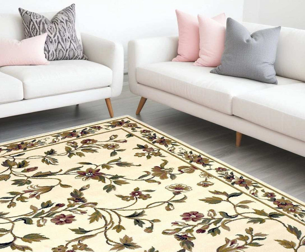 8' X 11' Ivory Machine Woven Floral Vines Indoor Area Rug - Homeroots - Flyclothing LLC