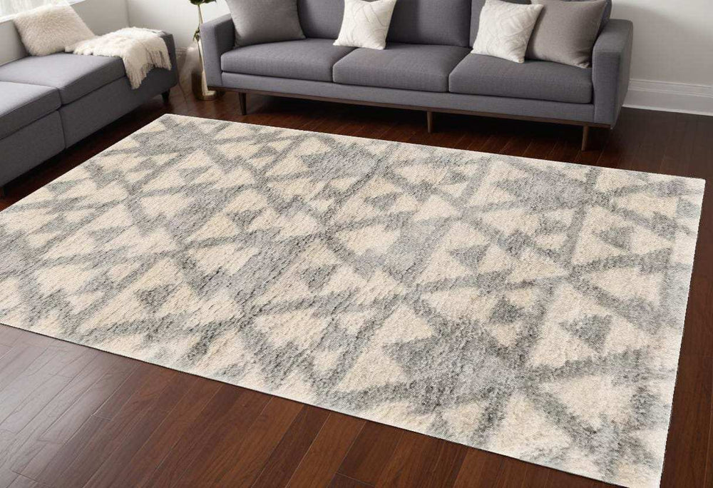 8' X 10' Ivory Grey Machine Woven Geometric Indoor Area Rug - Homeroots - Flyclothing LLC