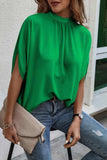Tie Back Slit Half Sleeve Blouse - Trendsi - Flyclothing LLC
