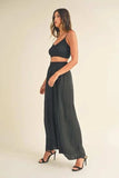 MABLE Smocked Bralette Crop Top and Wide Leg Pants Set - Trendsi - Flyclothing LLC