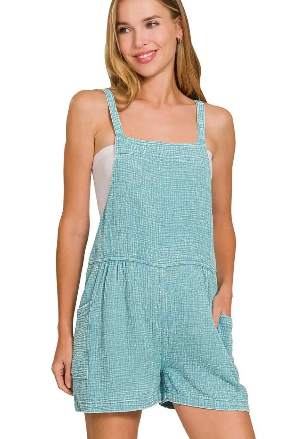 Zenana Washed Double Gauze Tie Back Rompers - Trendsi - Flyclothing LLC