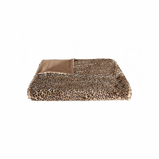 50" X 70" Brown and Black Faux Fur Leopard Plush Throw Blanket - Homeroots