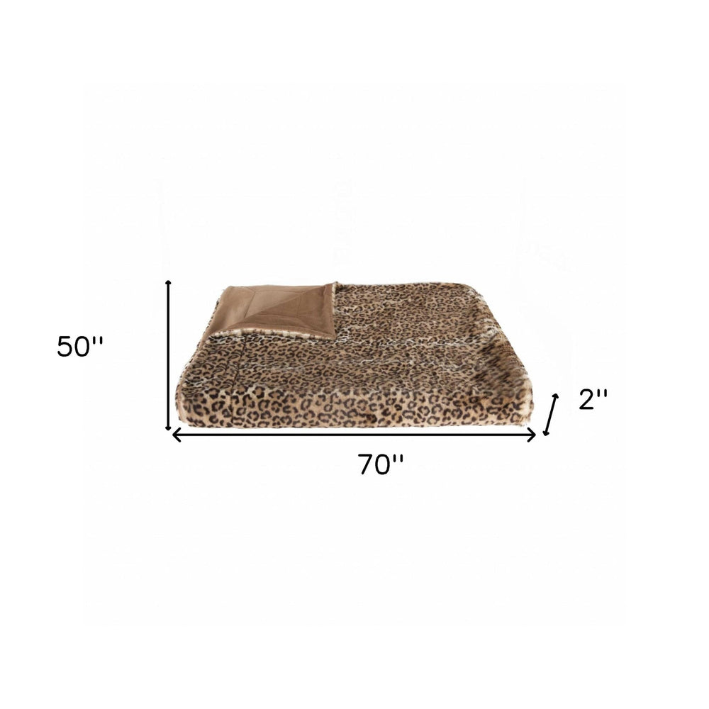 50" X 70" Brown and Black Faux Fur Leopard Plush Throw Blanket - Homeroots - Flyclothing LLC
