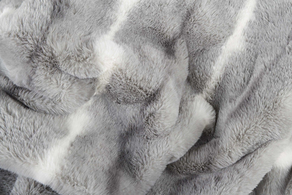 50" X 70" Gray and White Faux Fur Striped Plush Throw Blanket - Homeroots - Flyclothing LLC