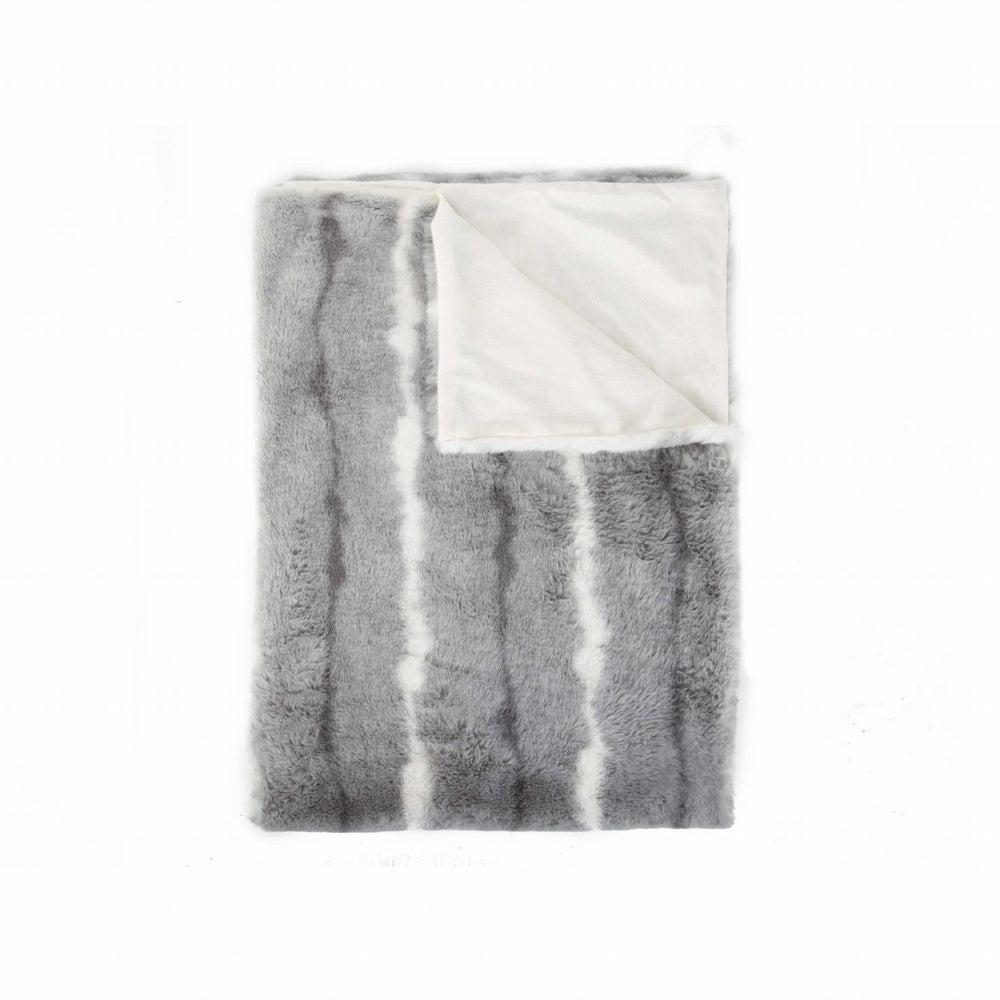 50" X 70" Gray and White Faux Fur Striped Plush Throw Blanket - Homeroots - Flyclothing LLC